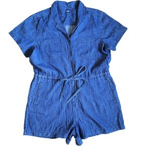 GAP Women Denim Chambray Utility Easy Romper Jumpsuit Shorts XL Button Up